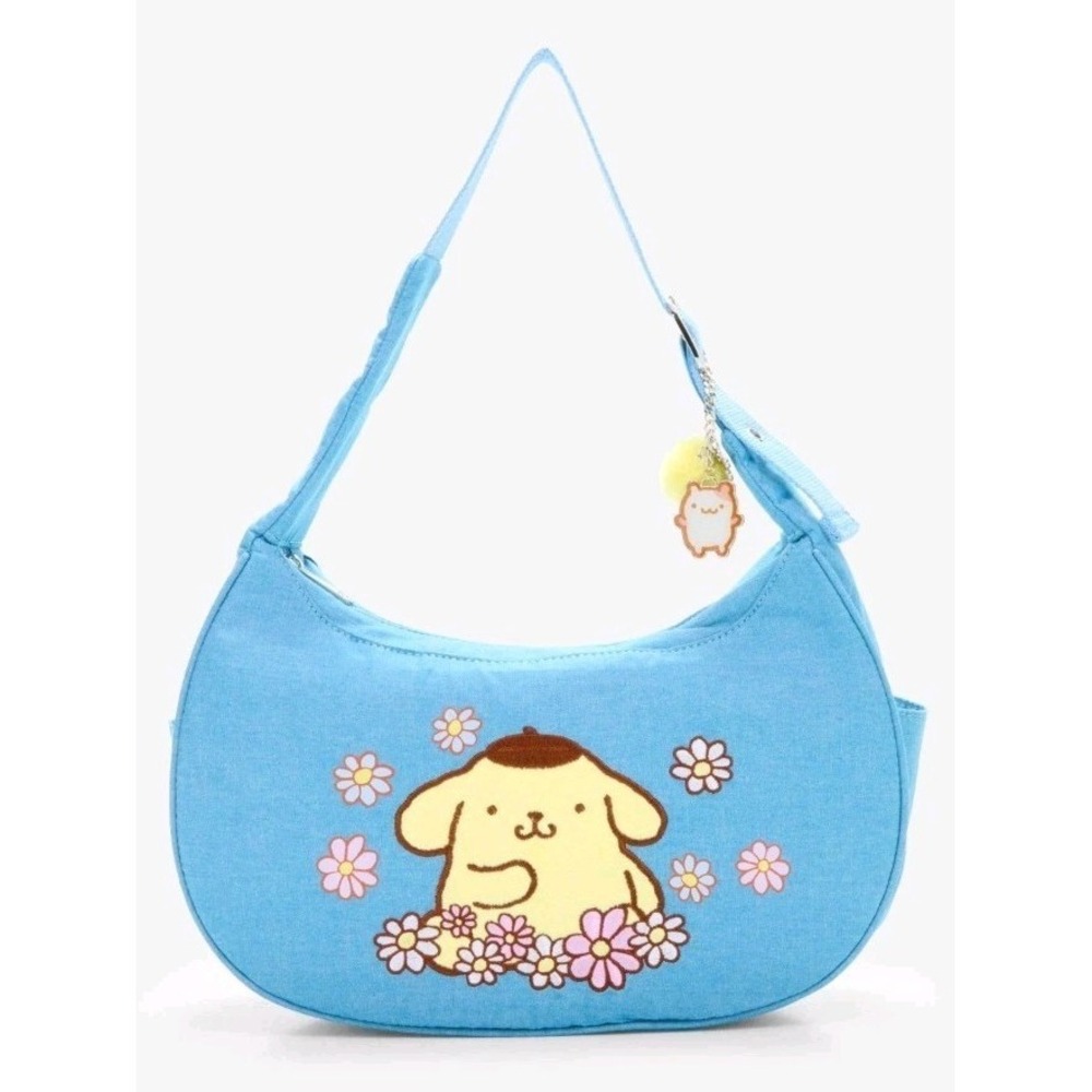NEW Her Universe‎ Pompompurin Floral Embroidered Chambray Shoulder Bag & Charms
